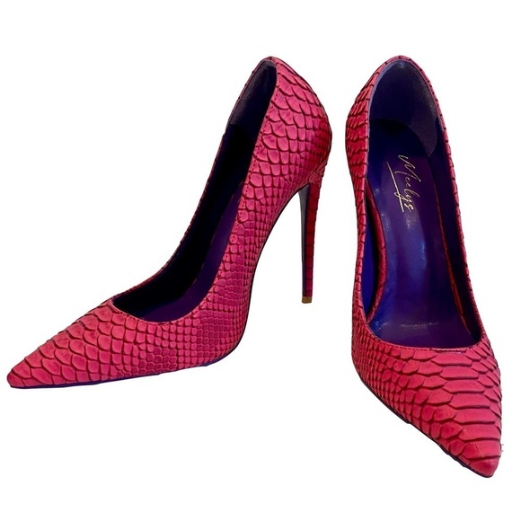 NWOTB - Meelys Hot Pink Faux Snakeskin Embossed Pumps High Heels Size 6.5 - Picture 1 of 9